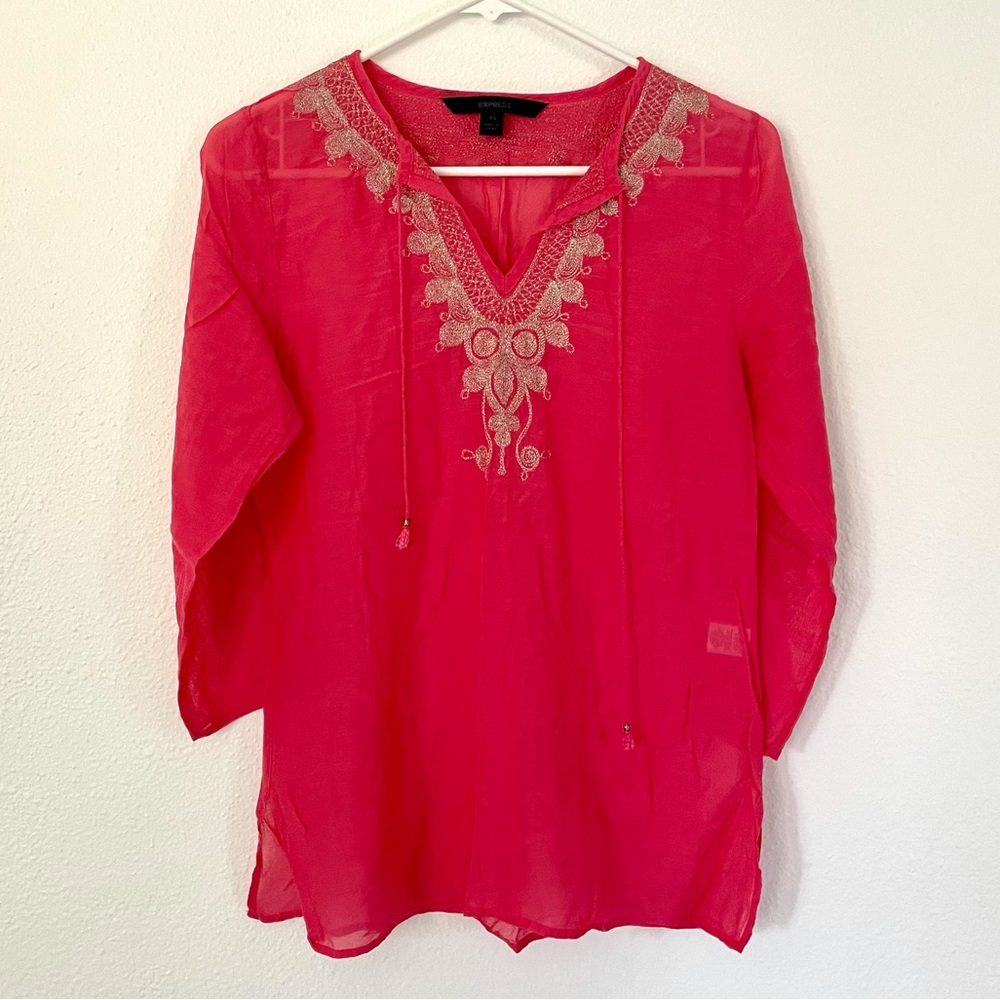Bright Pink Express Coverup with Silver Embroidery